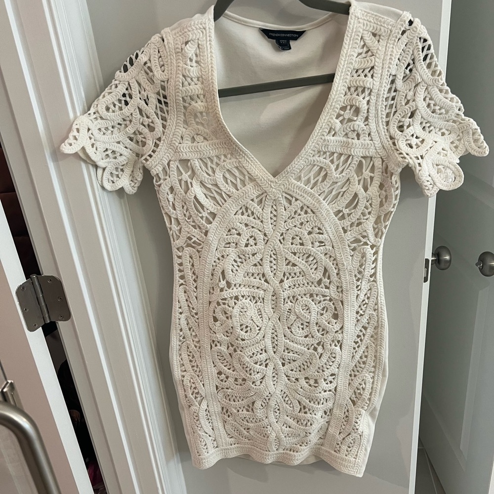 White French Connection crotchet dress. Perfect for brides!
